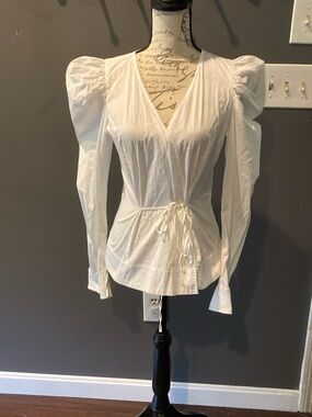 Jason WU size small white wrap puffy shoulder  long sleeve  blouse EUC
